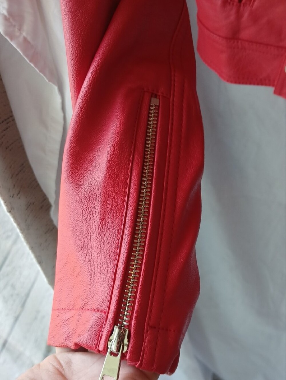 Red Faux Leather Moto Jacket for Women - Picture 4 of 6
